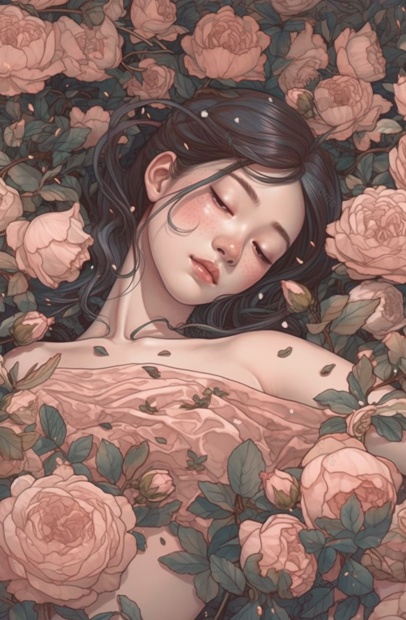 复古风芍药花休息女孩花背景,插画/手绘图,插画/手绘图库,插画/手绘图下载,插画/手绘